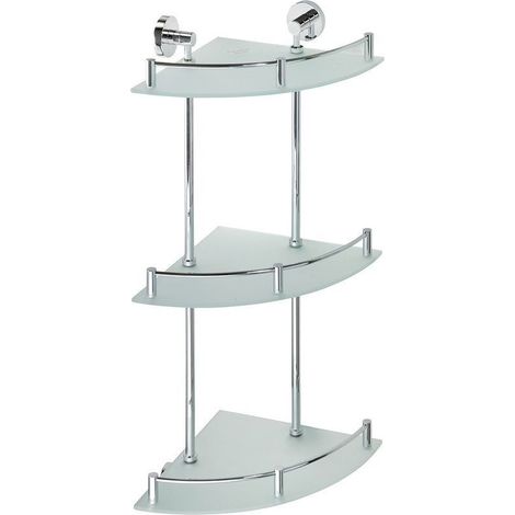 X-ROUND E triple étagère d'angle en verre avec rail 270x660x270mm, chromé