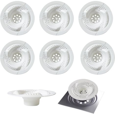 6 Pièces Attrape Cheveux Douche, Filtre Cheveux Douche en Plastique, Filtre Cheveux Baignoire Anti-Obstruction, Protection de Drain pour Cuisine, Bain, Buanderies, 7,8 x 7,8 x 2,5 cm, Blanc (1/5)