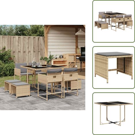 Cuscini da giardino - vidaXL Set Pranzo da Giardino 9 pz con Cuscini Beige Misto Polyrattan - Rattan PE