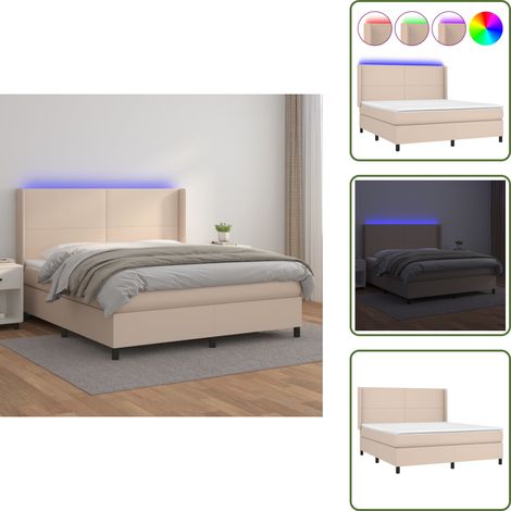 The Living Store Sommier à lattes de lit matelas LED Cappuccino 160x200 cm - Lit Capitonné - Lit Design - Lit Moderne - Lit Avec Éclairage Led - Matelas À Ressorts Ensachés (1/5)