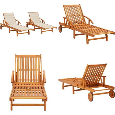 Sonnenliegen 2 Stk. mit Auflagen Massivholz Akazie - Holz-Sonnenliegen - Gartenmöbel - Akaziengartenmöbel - Outdoor Möbel - Lounge Chair - Home & Living (1/5)