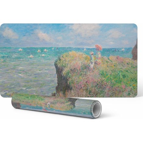Alfombrilla protectora para escritorio/mesa con dise帽o de paisaje marino y acantilado, 100x50 cm.