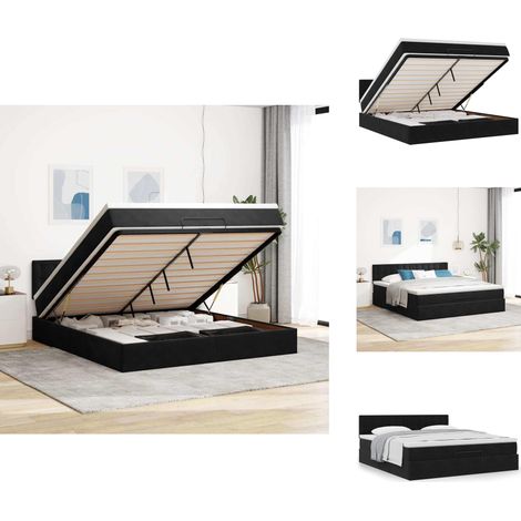 Ottoman-Bett mit Matratze Schwarz 160x200 cm Samt - Ottoman-Bett - Ottoman-Betten - Bettrahmen - Bettgestell (1/5)