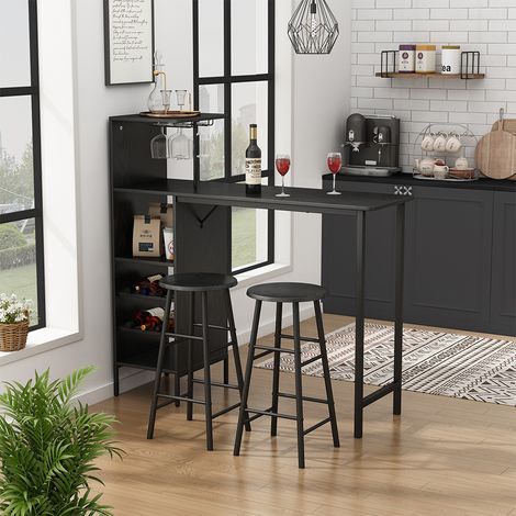 Bartisch-Set Naila, Schwarz, 121.5 x 40 cm mit 2 Hocker, Vicco