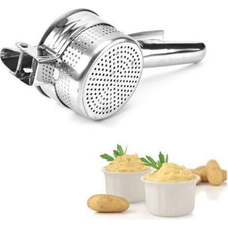 Presse-purée multifonction en acier inoxydable pour purée de pommes de terre, fruits, légumes, presse-ail et pommes, passe au lave-vaisselle 26,7x10,2x7cm 001 (1/4)