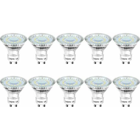 Ampoules LED GU10 de 4W équivalentes à 50W d'ampoules halogènes, éclairage blanc froid de 5000K, luminosité de 325lm avec un angle de faisceau large de 110°. Lot de 10 ampoules LED spot. (1/5)