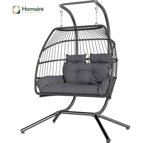 HOMAIRE Hängesessel faltbar 2 Personen Polyrattan Outdoor Balkon Terrasse Dunkelgrau