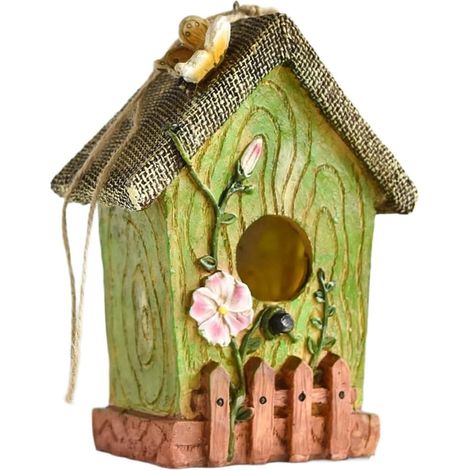 Maison Oiseaux Résine pour décor Jardin Pastoral 13cm Maison Oiseaux en Résine Style Pastoral, Décoration Jardin Extérieur pour robuste aux Intempéries, 13-17cm (1/5)