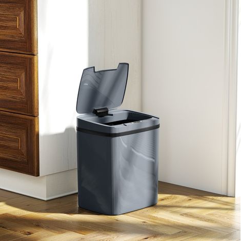 Papelera con sensor 15 L, dos modos de apertura, 27,6 x 21,4 x 33,5 cm, gris OKMYHOME (1/5)
