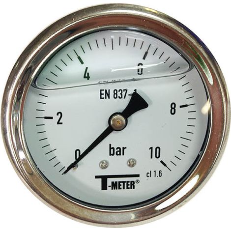 Distrilabo – Manomètre inox bain glycérine Ø63 mâle 1/4'' M – Pression 10 bars – Axial 0-10 bar – Pour installations chauffage central (1/5)
