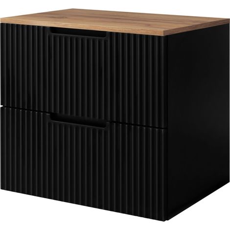 Meuble sous vasque suspendu VENA noir 60 cm avec plan chêne (1/5)