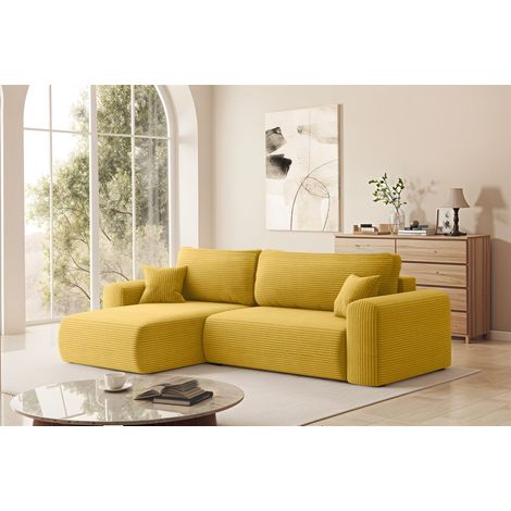 Ecksofa Schlafsofa FLORA Stoff Poso Honiggelb Ottomane Links