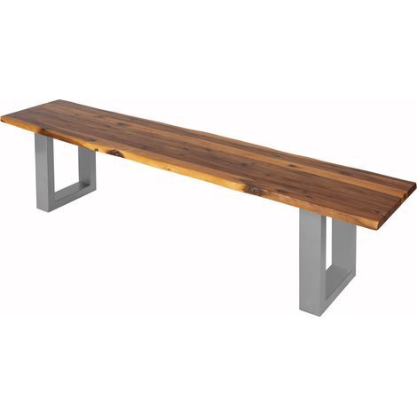 Sitzbank Baumkante 200 cm Cognac massiv Akazie silber ESRA (1/5)