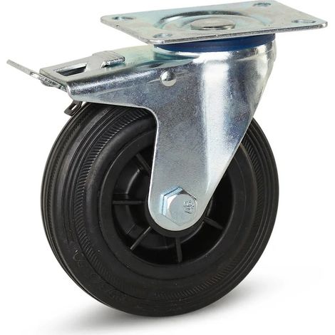 Roulette pivotante freinée - MESO - Caoutchouc - Platine - 125mm - 90kg (1/2)