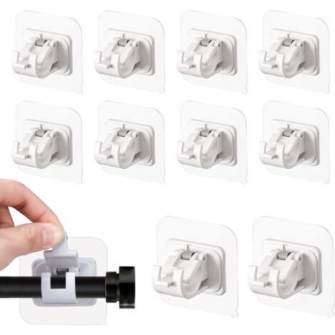 10 Pack Curtain Rod Brackets No Drilling Self-Adhesive Wall Hooks for Bathroom, Kitchen, Living Rooms, Bedrooms and Hotels(White) (1/4)