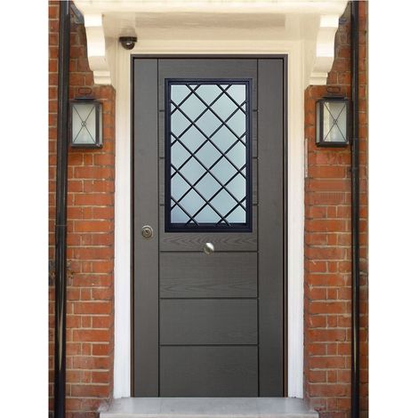 Porta Vetrata Blindata Pannello Grigio per Esterno con Vetro con Grata (1/4)