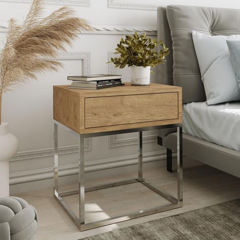 AX LIVING Nachttisch Kommode Aleio 45 cm Eiche Wotan, Chromgestell
