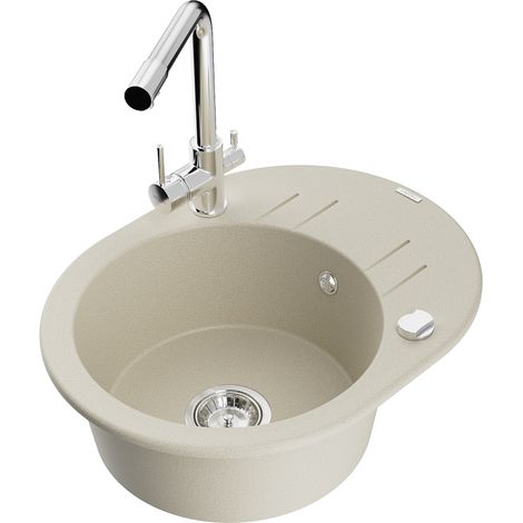 Mexen Kevin 1 Becken-Granitspüle mit Abtropffläche und Mischbatterie Duero, Beige - 6517-69-671600-00 (1/5)