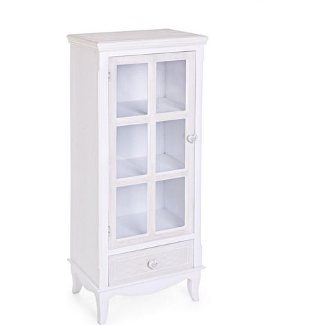 Vetrina "Charlene" da 1 anta e 1 cassetto in MDF, con ripiani, color bianco, per interno (1/3)