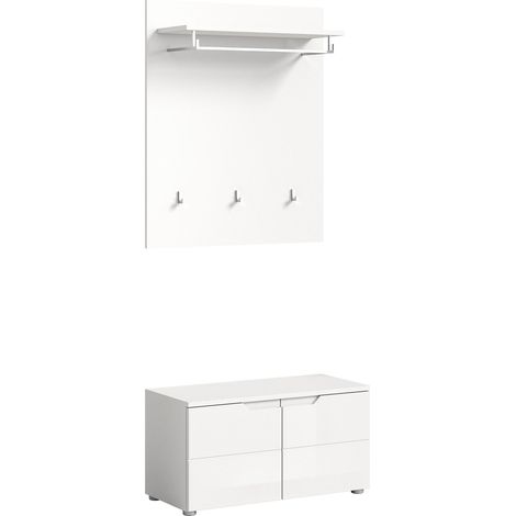 Solero Garderobenmöbel Set S1 Weiß hochglanz, weiß.
