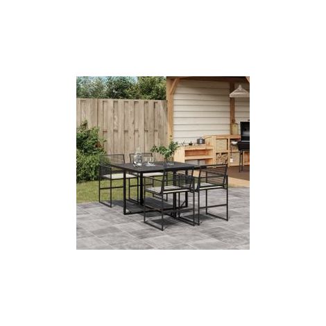 Ensemble à manger de jardin coussins 5pcs noir résine tressée (1/5)