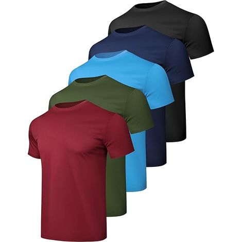 T Shirt Homme - Manche Courte - Séchage Rapide - Évacuation de l'Humidité - Pour Gym Course Extérieur - Lot de 1 à 5 (1/3)