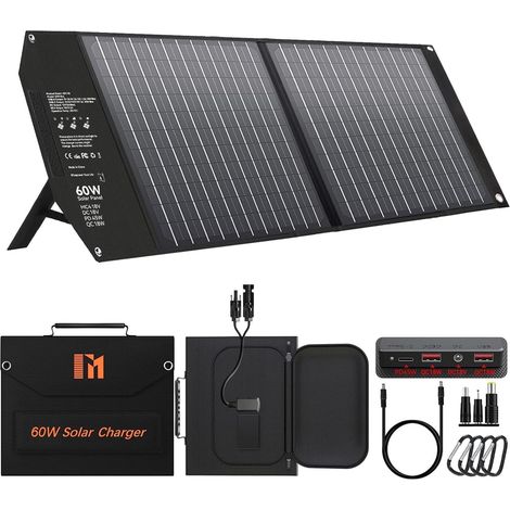 Panneau Solaire 60W Avec PD3.0, PD 45 W, USB-C, QC3.0, USB-A (18 V CC, MC4) Chargeur Solaire Idéal pour le Camping, Les Voyages en Camping-car. pour Petit Générateur, Téléphone, Alimentation Mobile (1/5)