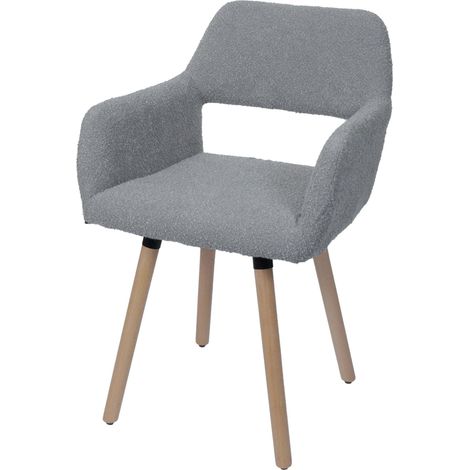 Chaise de salle à manger HWC-A50 II, chaise de cuisine chaise rembourrée, bois tissu/textile bouclé (450g/m²) MVG gris (1/2)