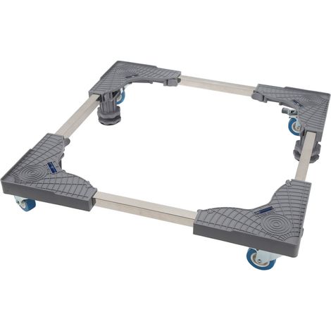 Socle réfrigérateur réglable support machine à laver meuble sur roulettes 4 pieds 4 roulettes freinées gris PP acier inox 201 4 supports 4 tiges 4 rubans adhésifs gris (1/5)