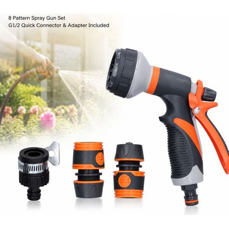 Pistola per irrigazione Toivize a 8 getti - Plastica TPR e acciaio inossidabile - Connettore rapido G1/2 - Ugello ad alta pressione per giardino, lavaggio auto e docce per animali domestici (1/4)