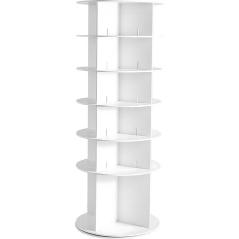 Mophorn Zapatero giratorio de 360° con capacidad para 24 pares de zapatos, diseñado con 6 estantes y 4 compartimentos. Su estructura compacta optimiza el espacio, dimensiones: 598 x 598 x 1570 mm. (1/5)