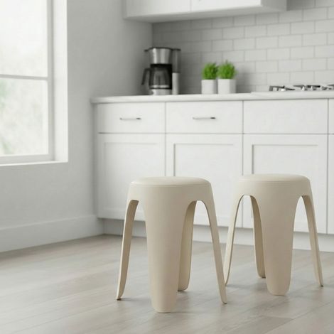 Lot de 2 tabourets empilables TOM / Beige/ 46.5x43x43