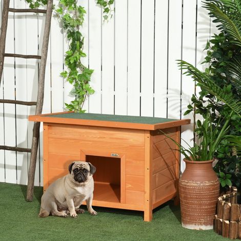 Chenil extérieur,niche en bois avec toit en asphalte articulé,grotte imperméable avec cabane surélevée au sol pour petits chiens,jaune,82 x 58 x 58 cm