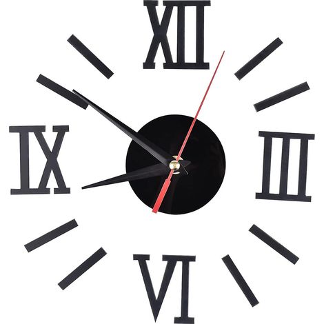 Horloge murale noire au design moderne, autocollante, horloge 3D silencieuse, petite horloge ronde à assembler, pour salon, chambre, bureau (1/4)