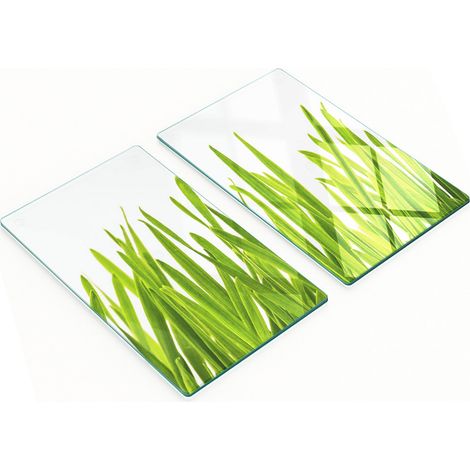 Juego de tablas de cocina de vidrio templado con estampado de hierba, 2 x 30 x 52 cm.