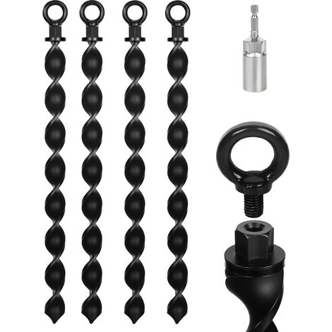 Lot de 4 ancrages au sol à visser de 45,7 cm, kit d'ancrage en spirale robuste pour abri de jardin, ancrages de maison mobile, piquets de tarière en métal pour trampoline, balançoire, chien, tentes (1/5)