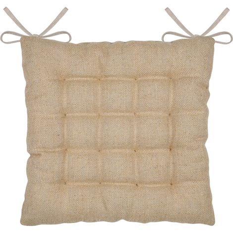 Galette de chaise carrée capitonnée à 16 points avec liens d’attache Naturel 38x38 cm