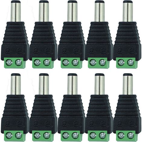SABIR Lot de 10 connecteurs mâles pour câble d'alimentation CC 5,5 mm x 2,1 mm pour caméra de vidéosurveillance