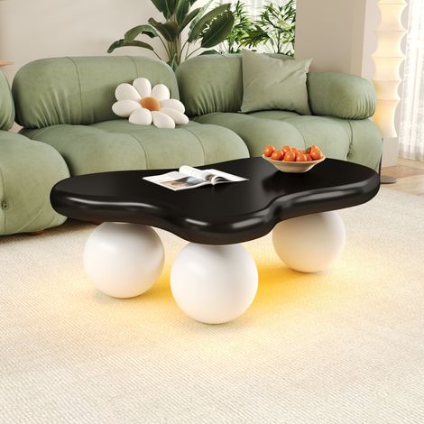 Couchtisch 95 x 62,5 x 32 cm, schwarz-weiß, LED mit 16 Farben, Wolkenform, MDF MEUBLIV (1/5)