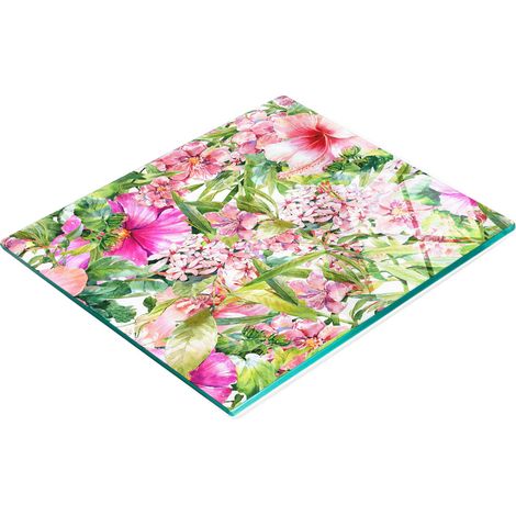 Tablero decorativo multifuncional de vidrio templado con estampado floral, 60x52 cm.