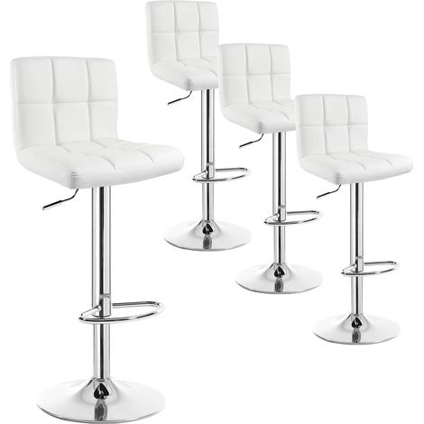 Lot de 4 Tabourets de Bar WOLTU,Tabouret en Acier chromé et Similicuir, réglable en Hauteur et pivotante,Blanc (1/5)