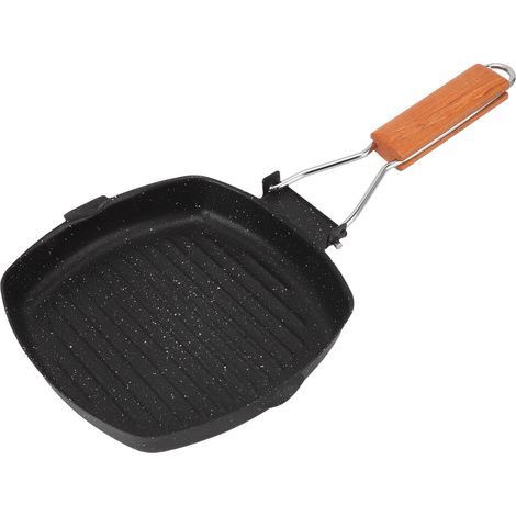 Poêle à Steak Antiadhésive 20x20cm, Poignée Pliable en Hêtre pour Économie d'Énergie, Idéale pour Cuisson en Extérieur et Barbecue (1/5)