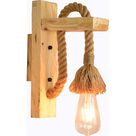 Lampes américaines, lampe en bois décorative, lampe en bois style pastoral, lampe créative pour escalier de restaurant, applique murale rétro en corde de chanvre (1/3)