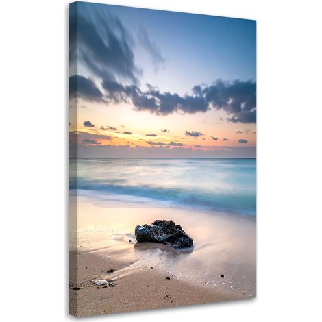 Leinwandbild Strand Meer Sonnenuntergang Steine 40x60 (1/5)