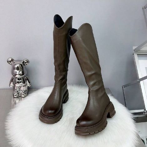 Bottes d'équitation et de motarde pour femmes, montantes jusqu'aux genoux : semelle épaisse, rehausseur de hauteur, talon en forme de fer à cheval