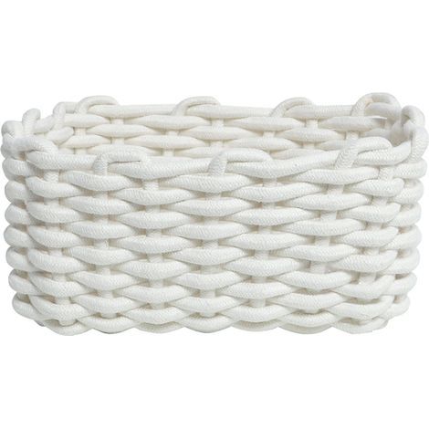 Panier de rangement en corde de coton tricoté à la main, style nordique, blanc, 30 x 22 x 14 cm / 11,8 x 8,7 x 5,5 pouces (1/5)