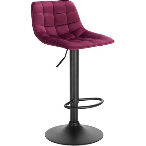 Woltu – Tabouret de bar en velours et métal – Hauteur réglable 59.5-81 cm – Siège 42.5x35 cm – Repose-pieds ergonomique – Style moderne bordeaux