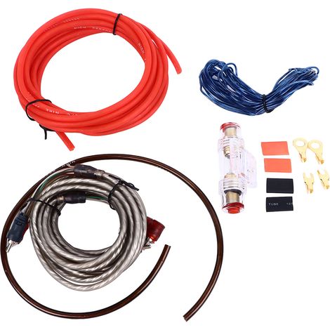 Cavo per subwoofer per auto da 10 AWG, eccellente trasmissione del suono, kit di cablaggio pieghevole per l'installazione dell'amplificatore. (1/4)