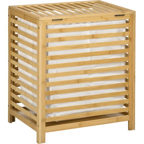 Cesto de ropa sucia de bambú 55L con tapa y saco interior extraíble 50 x 36 x 60 cm natural (1/5)
