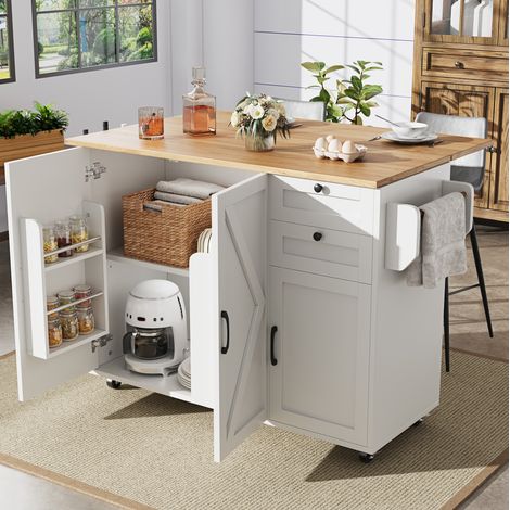 Mobile cucina a isola multifunzione bianco in MDF, 120 x 43,2 x 92 cm DESVIAE (1/5)